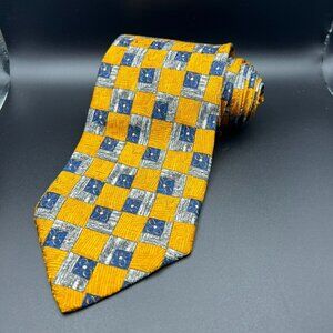 Ermenegildo Zegna 100% Silk Neck Tie Checkers Pattern with Navy Blue Flowers 59"